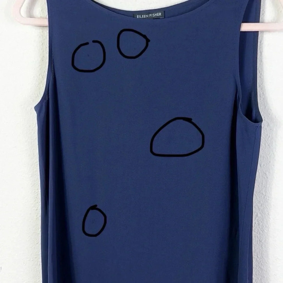 Eileen Fisher 100% Silk Georgette Crepe Ballet Neck Long Tank Tunic navy blue XS - Picture 8 of 8